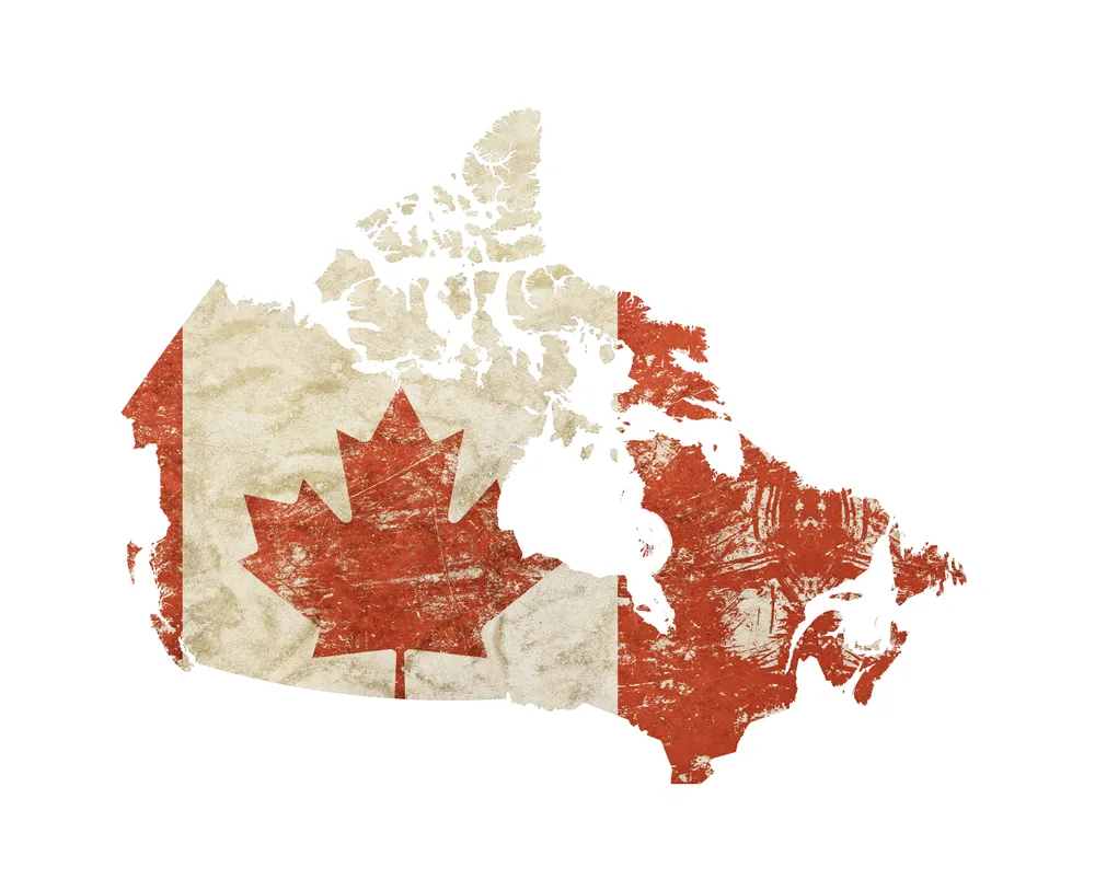 Map of Canada filled with a textured Canadian flag